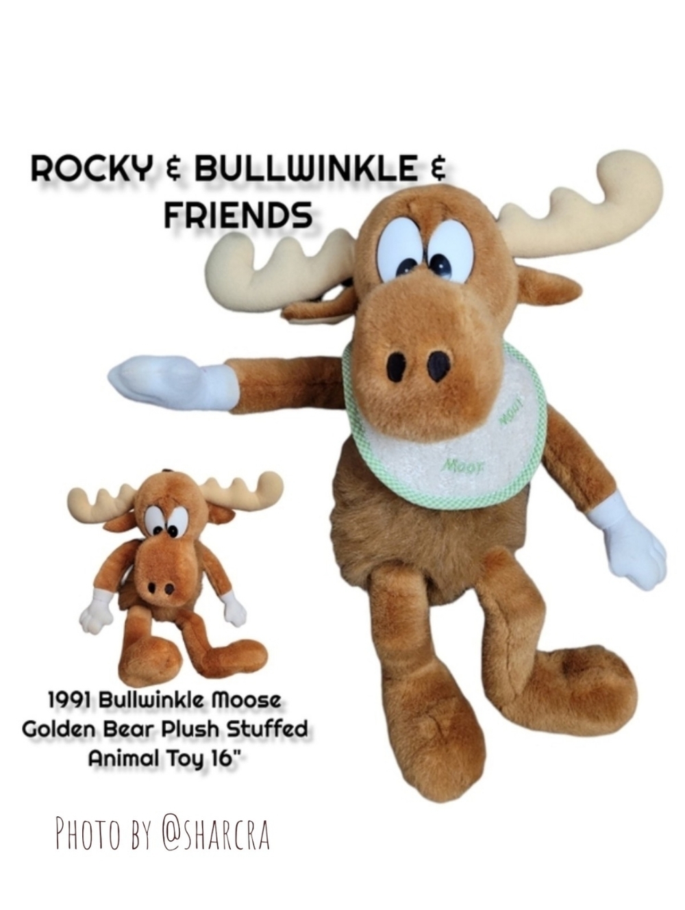 golden bear Vintage Rocky & Bullwinkle Moose Stuffed Animal  16" Kids Plushie